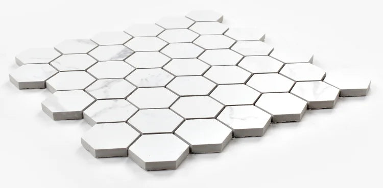 Carrara Premium 2x2 Hexagon Pre Matte Marble Look Porcelain Mosaic