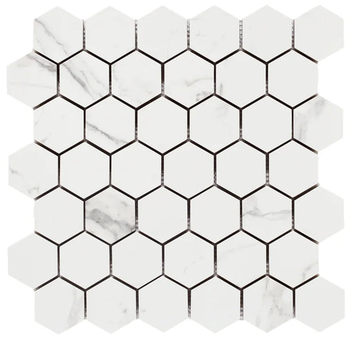 Carrara Premium 2x2 Hexagon Pre Matte Marble Look Porcelain Mosaic