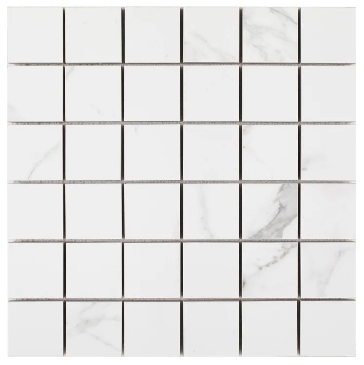 Carrara Premium 2x2 Pre Matte Marble Look Porcelain Mosaic