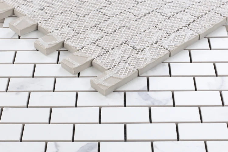 Carrara Premium Brick Pre Matte Marble Look Porcelain Mosaic