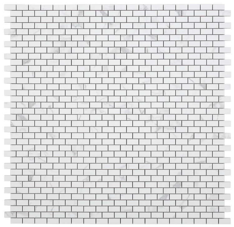 Carrara Premium Brick Pre Polished Marble Look Porcelain Mosaic