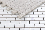 Carrara Premium Brick Pre Polished Marble Look Porcelain Mosaic