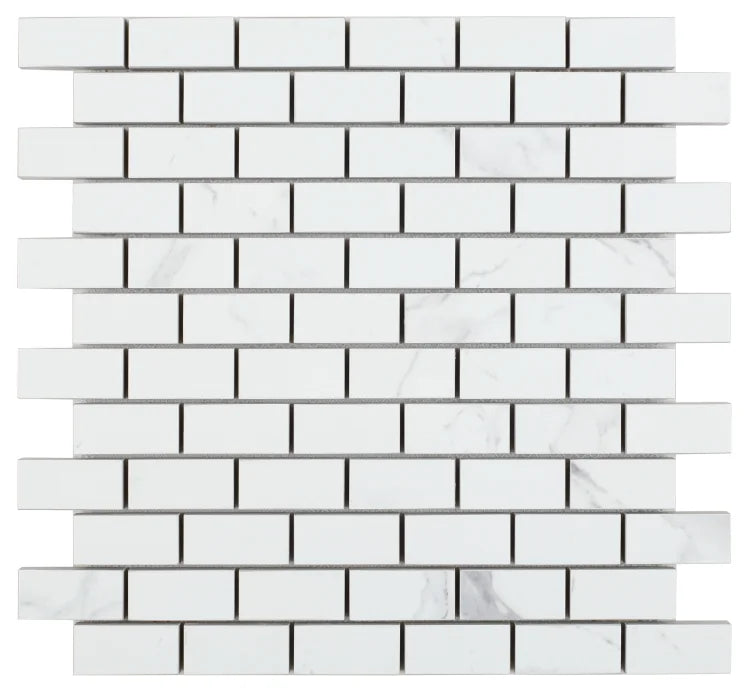 Carrara Premium Brick Pre Polished Marble Look Porcelain Mosaic