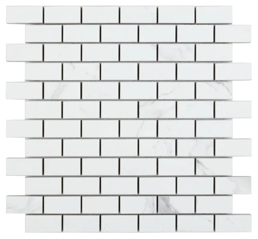 Carrara Premium Brick Pre Polished Marble Look Porcelain Mosaic