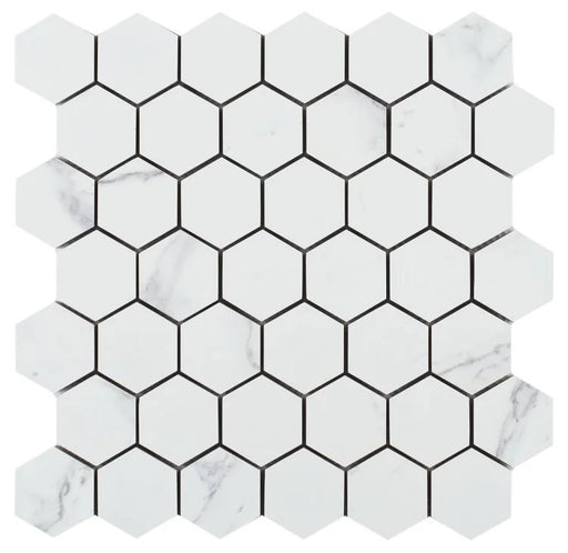 Carrara Premium Hexagon Pre Polished Marble Look Porcelain Mosaic