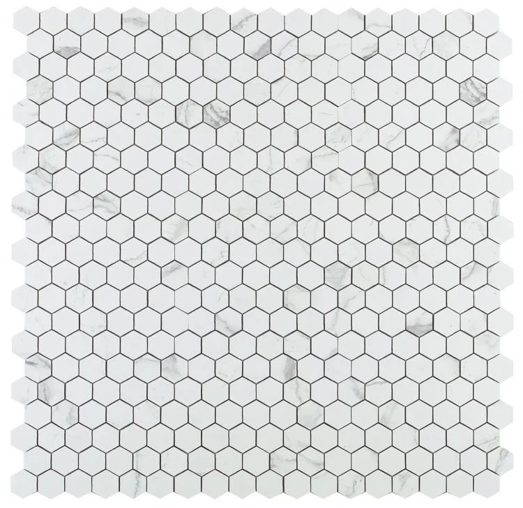 Carrara Premium Hexagon Pre Polished Marble Look Porcelain Mosaic