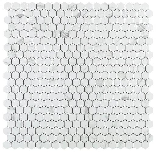 Carrara Premium Hexagon Pre Polished Marble Look Porcelain Mosaic
