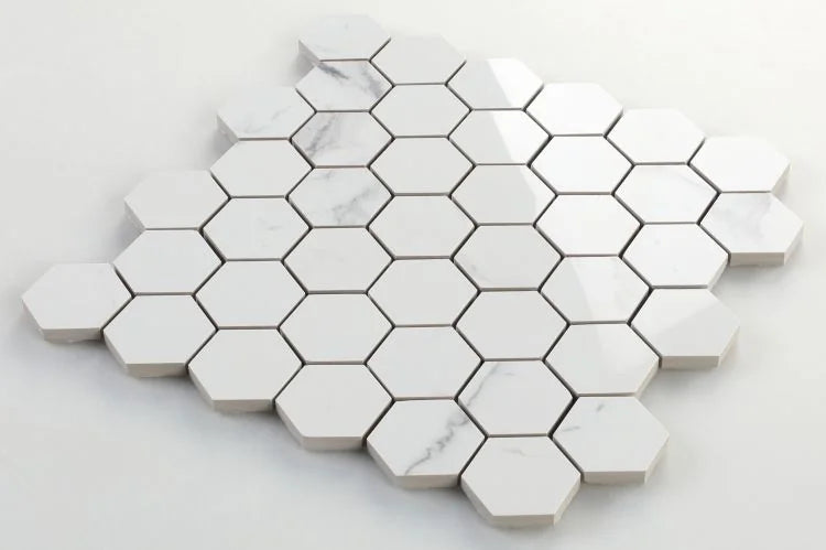 Carrara Premium Hexagon Pre Polished Marble Look Porcelain Mosaic