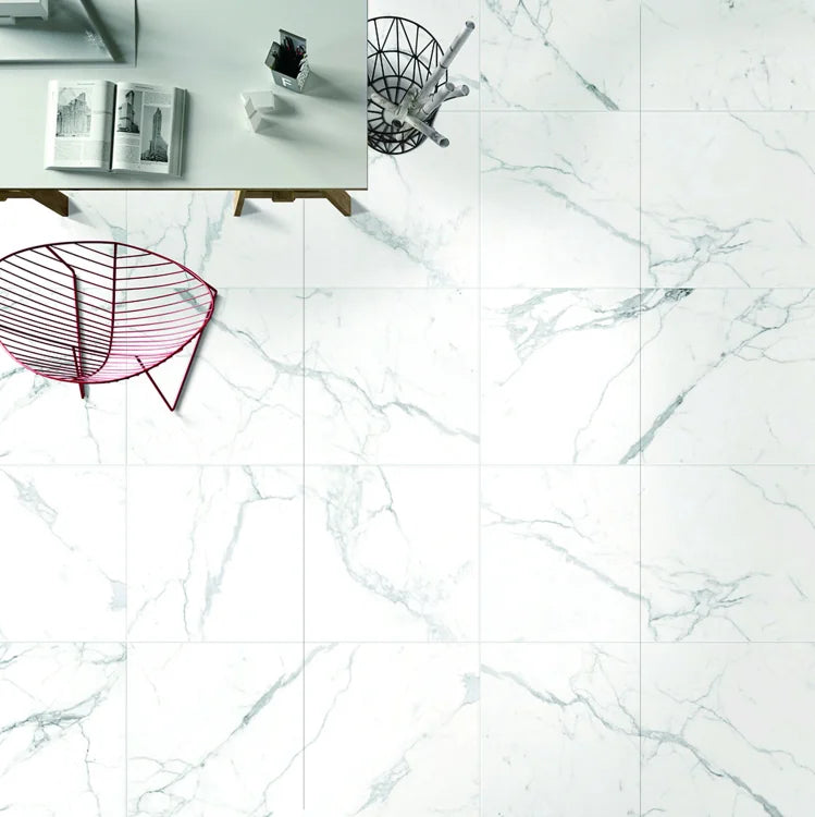 Carrara Premium 24x24 Pre Polished Marble Look Porcelain Tile