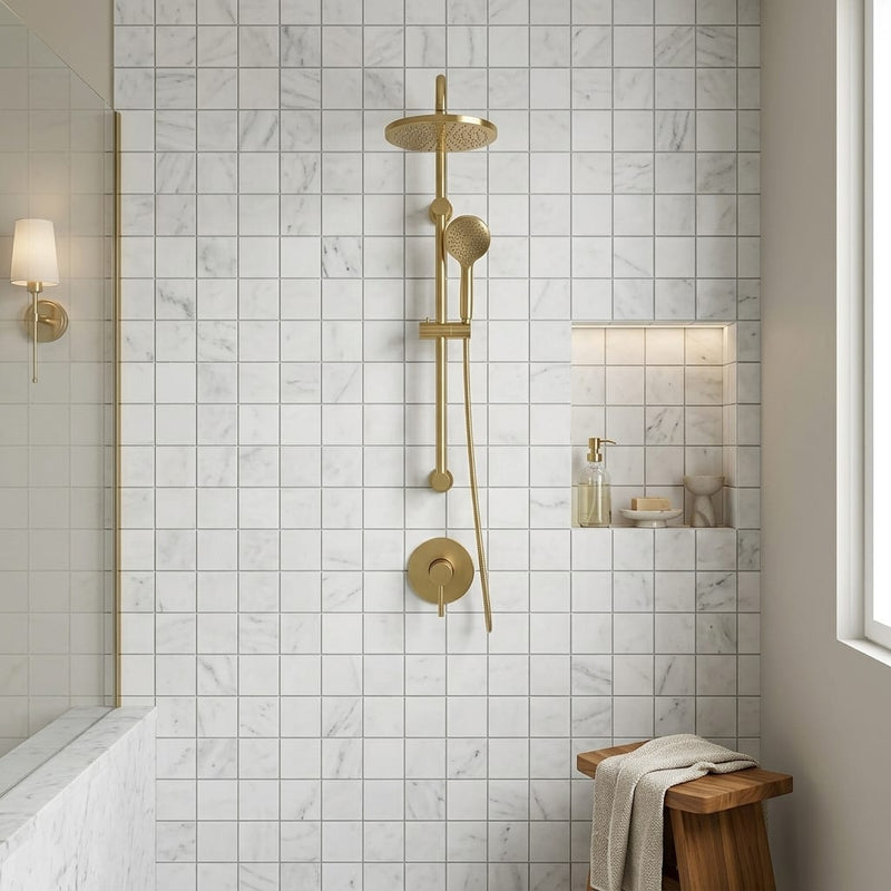 Carrara Whie 2x2 Honed Marble Square Mosaic — Bathroom shower wall