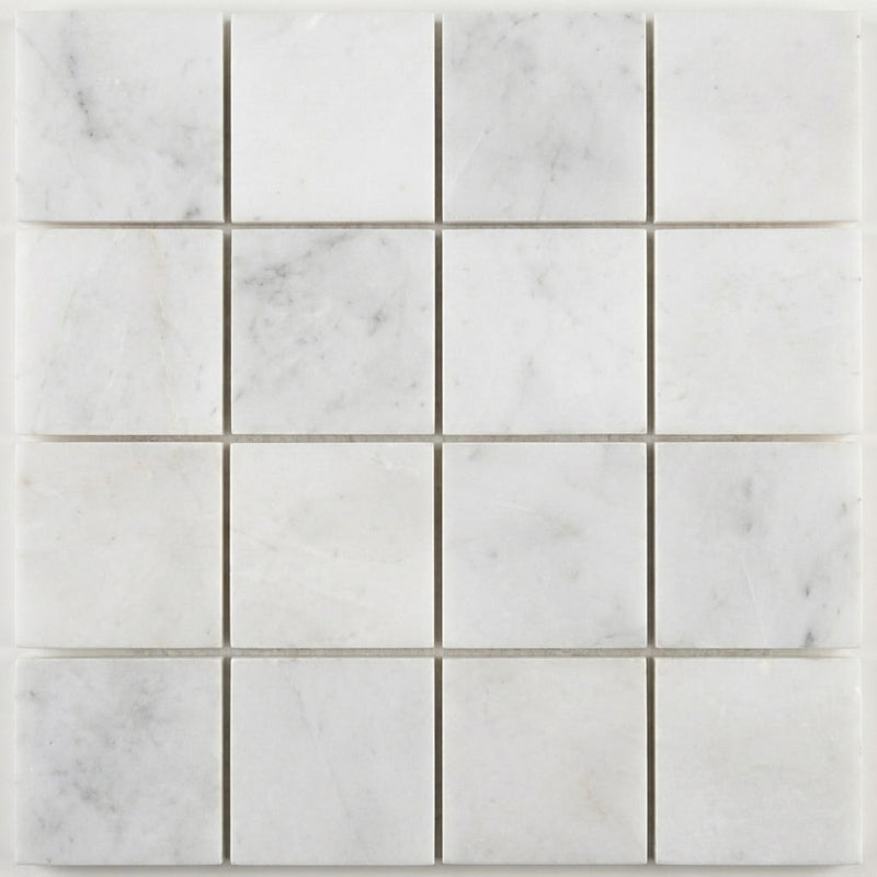 Carrara Whie 2x2 Honed Marble Square Mosaic close-up