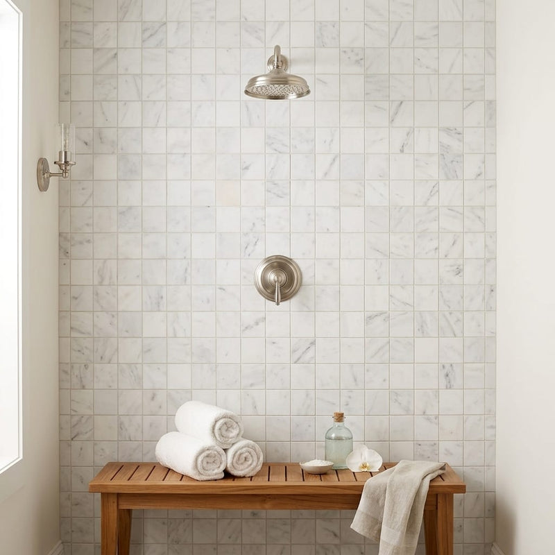 Carrara Whie 2x2 Honed Marble Square Mosaic — Spa spa interior