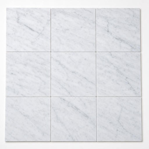 Carrara White 12x12 Honed Veined Marble Tile close-up