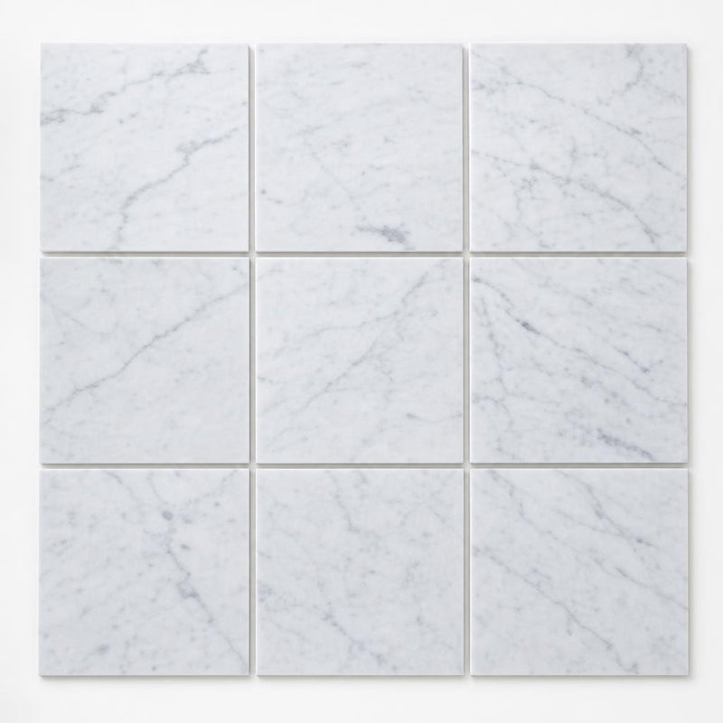 Carrara White 12x12 Polished Veined Marble Tile close-up