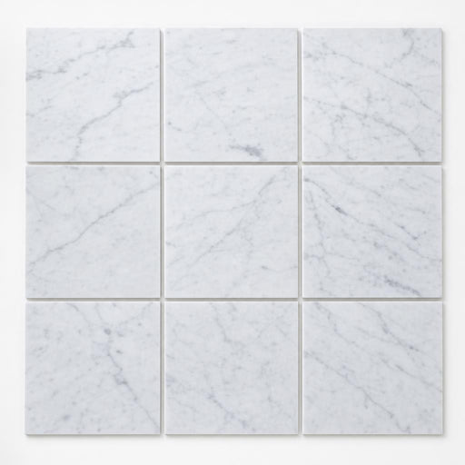 Carrara White 12x12 Polished Veined Marble Tile close-up