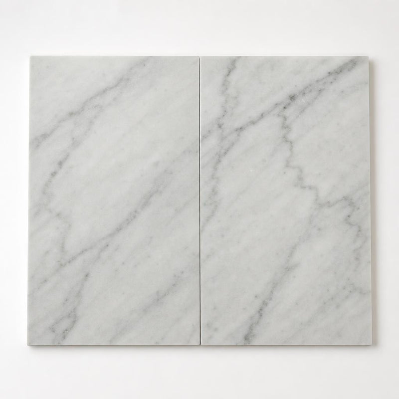 Carrara White 12x24 Honed Marble Tile close-up