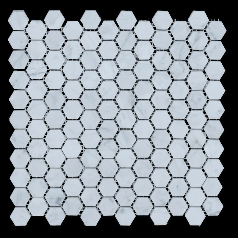 Carrara White Approx 12x12 Hexagon 1" Polished Marble Mosaic