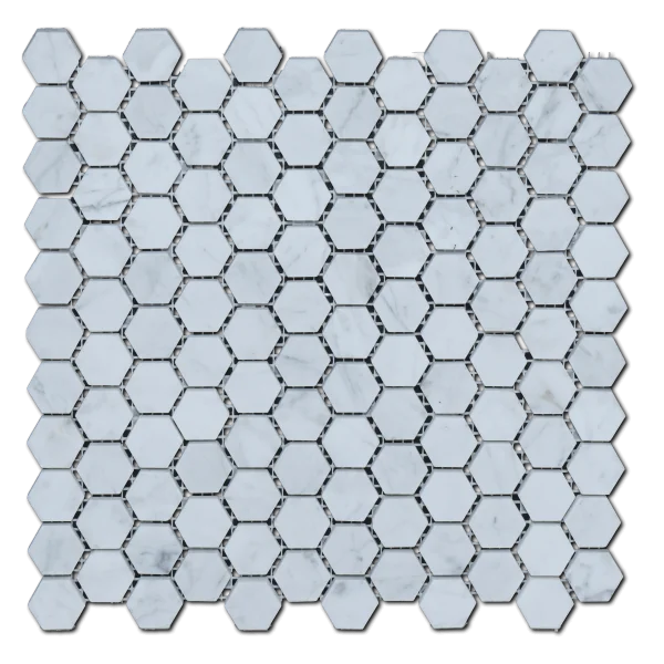 Carrara White Approx 12x12 Hexagon 1" Polished Marble Mosaic