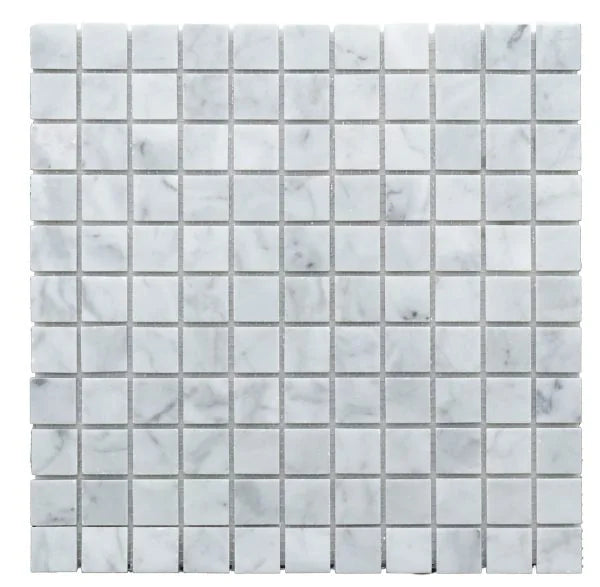 Carrara White 1x1 Honed Veined Marble Mosaic