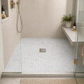 Carrara White 1x1 Honed Veined Marble Mosaic — Bathroom shower floor