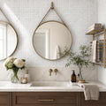 Carrara White 1x1 Honed Veined Marble Mosaic — Bathroom shower wall
