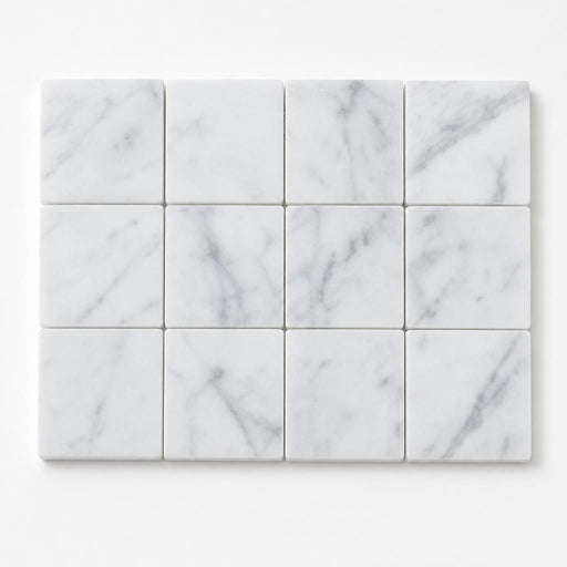 Carrara White 1x1 Honed Veined Marble Mosaic close-up
