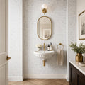 Carrara White 1x1 Honed Veined Marble Mosaic — Powder Room wall