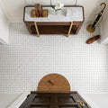 Carrara White 1x2 Basketweave W/ Gray Dots Polished Marble Mosaic — Foyer floor