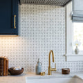 Carrara White 1x2 Basketweave W/ Gray Dots Polished Marble Mosaic — Kitchen backsplash