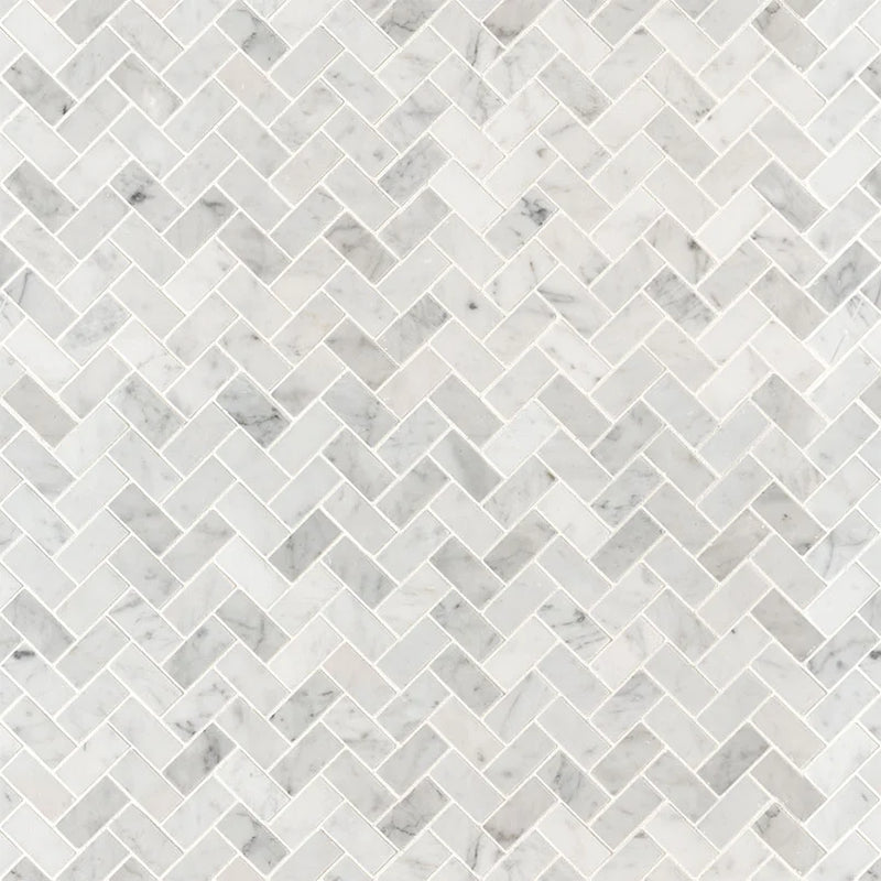 Carrara White 1x2 Herringbone Honed Marble Mosaic Tile