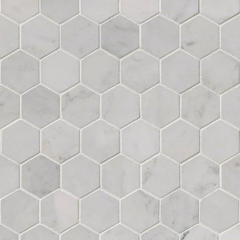 Carrara White 2 Hexagon Polished Marble Mosaic Tile