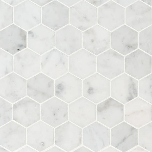 Carrara White 2" Hexagon Honed Pattern Marble Mosaic Tile
