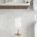 Carrara White 2x2 Hexagon Polished Marble Mosaic — Bathroom floor