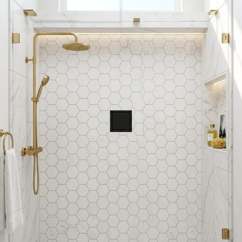 Carrara White 2x2 Hexagon Polished Marble Mosaic — Bathroom shower floor