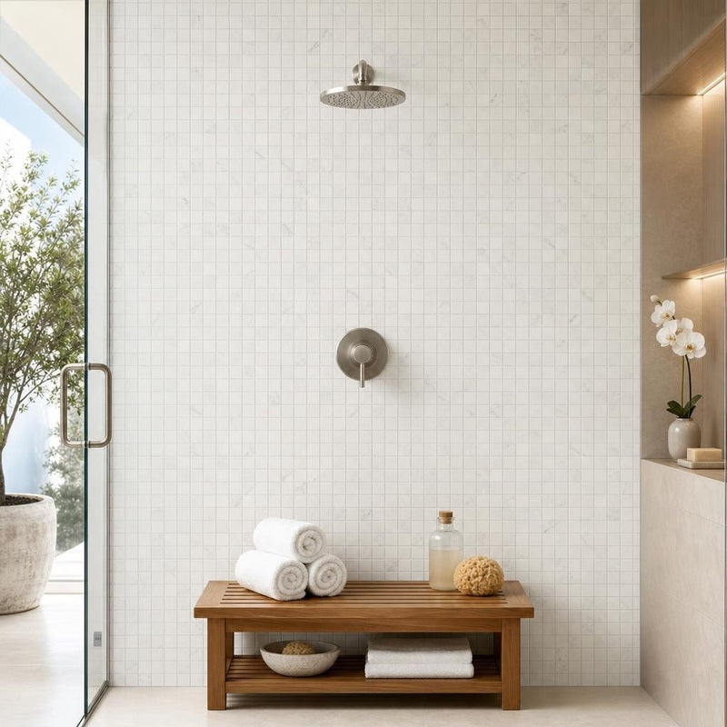 Carrara White 2x2 Polished Veined Marble Mosaic — Spa spa interior