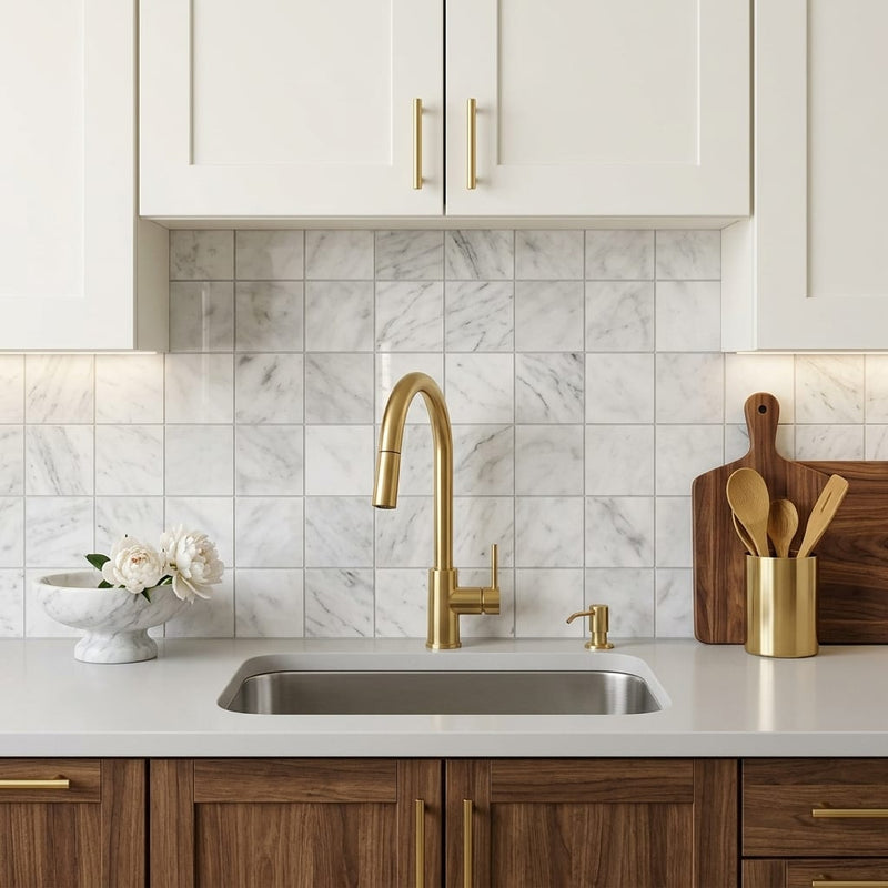Carrara White 2x2 Square Polished Marble Mosaic — Kitchen backsplash