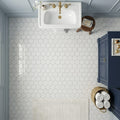 Carrara White 3x3 Hexagon Polished Marble Mosaic — Bathroom floor