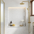 Carrara White 3x3 Hexagon Polished Marble Mosaic — Bathroom niche