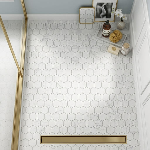 Carrara White 3x3 Hexagon Polished Marble Mosaic — Bathroom shower floor