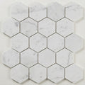 Carrara White 3x3 Hexagon Polished Marble Mosaic close-up