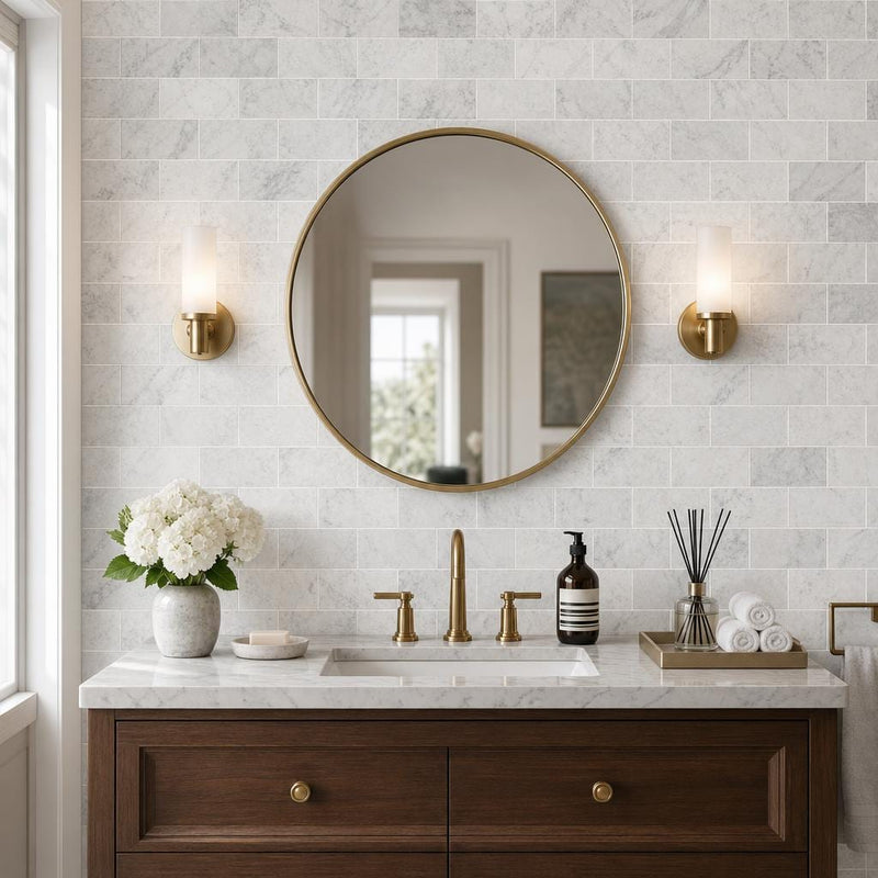 Carrara White 3x6 Honed Marble Tile — Bathroom wall