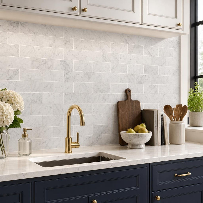 Carrara White 3x6 Honed Marble Tile — Kitchen backsplash