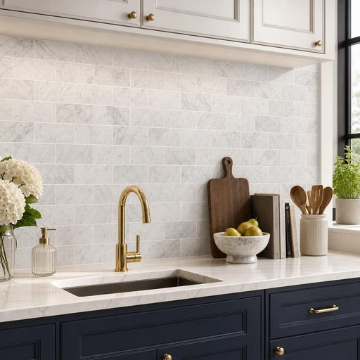 Carrara White 3x6 Honed Marble Tile — Kitchen backsplash