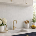 Carrara White 3x6 Polished Marble Tile — Kitchen backsplash