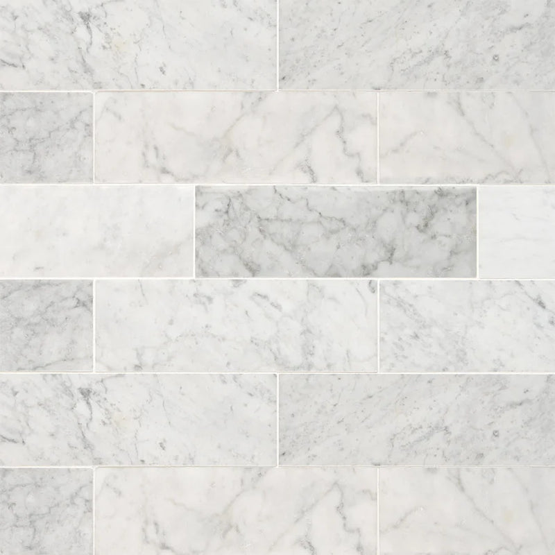 Carrara White 4x12 Honed Marble Tile