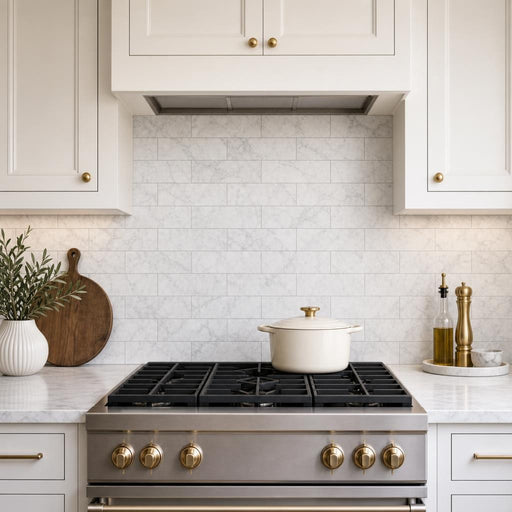 Carrara White 4x12 Honed Marble Tile — Kitchen backsplash