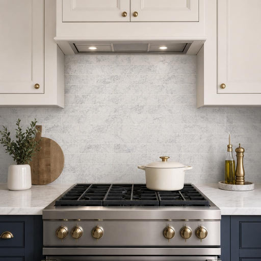 Carrara White 4x12 Polished Marble Tile — Kitchen backsplash