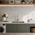Carrara White 6x12 Polished Marble Tile — Laundry Room backsplash