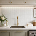 Carrara White 6x12 Subway Polished Micro-Beveled Veined Marble Tile — Laundry Room backsplash