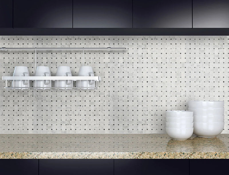 Carrara White Basketweave Honed Pattern Marble Mosaic Tile